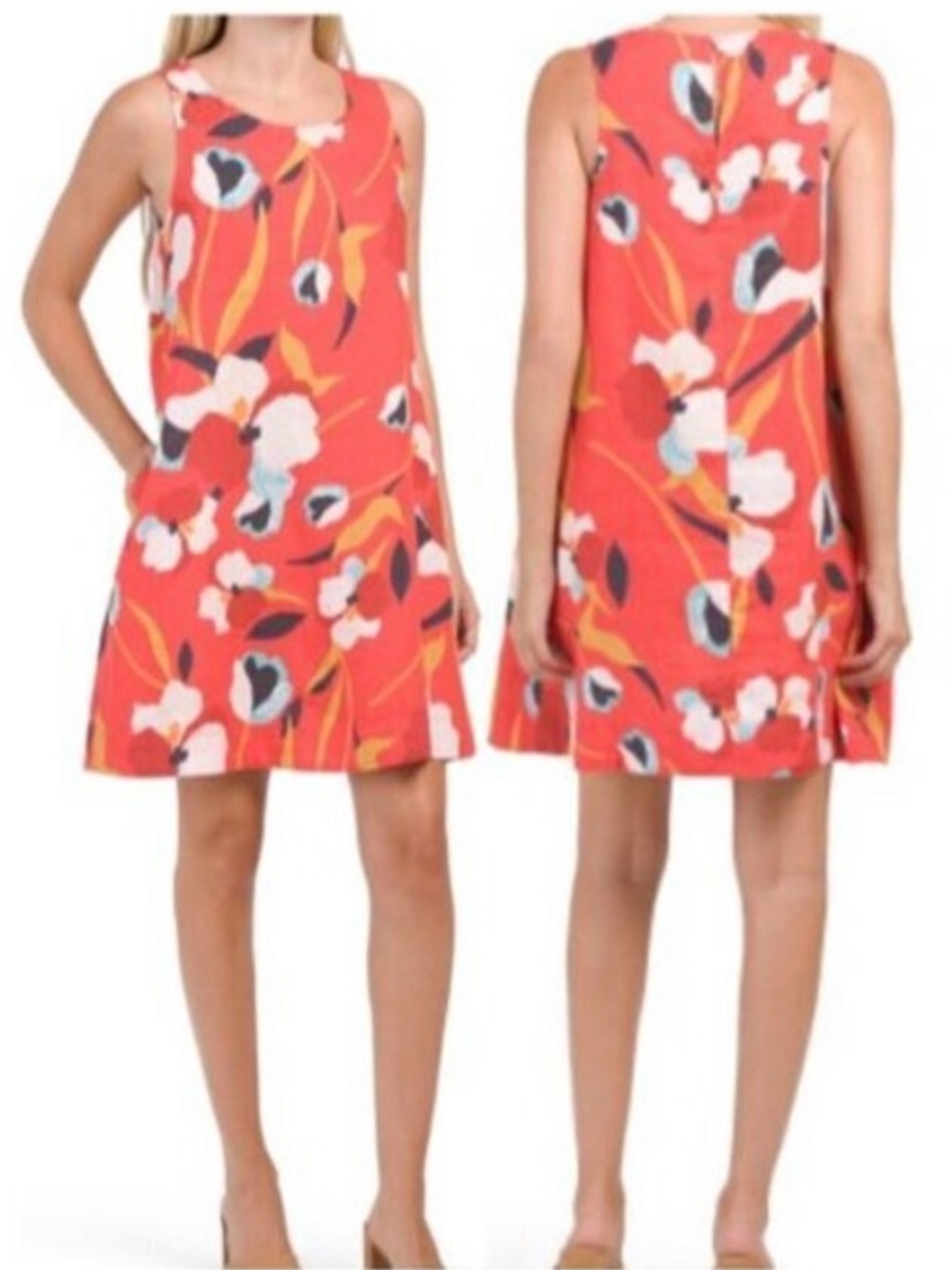 Sigrid Olsen Orange red tropical Island Floral 100% Linen dress knee high sizeXL - Picture 13 of 13